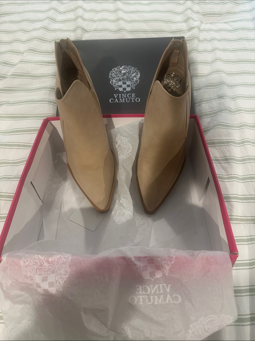Vince Camuto Tan Suede Pointed Ankle Booties